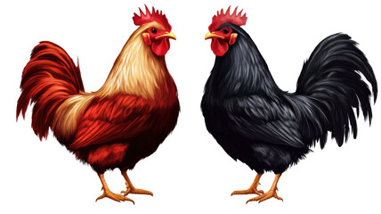 Fototapeta premium Black and Red Chicken for Farm Animal and Poultry Illustration Isolated on White Background