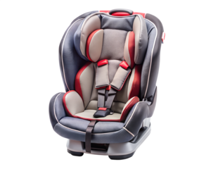 Child safety car seat with harness and padding isolated on transparent background