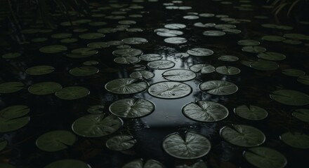 Dark Green Lily Pads on Still Water: Serene Nature Photography