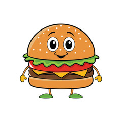 Cute Burger Cartoon Character, Fun Burger Illustration