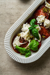 salad with tomatoes, mozzarella and basil