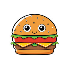 Cute Burger Cartoon Character, Fun Burger Illustration