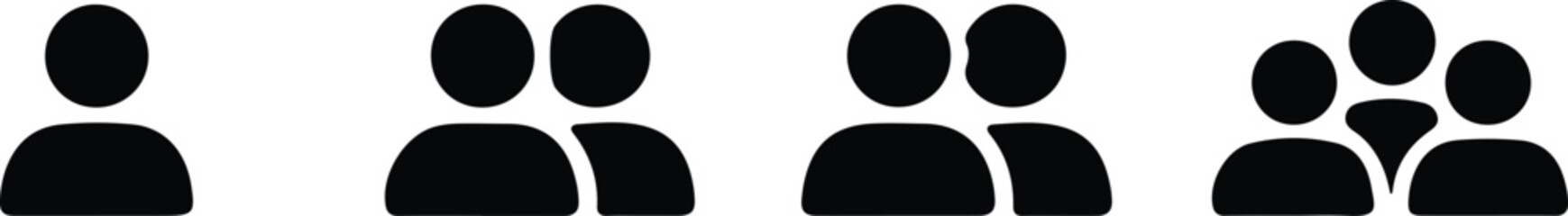 People icon set single person, group, and crowd silhouettes in solid black style for team, community, and social network concepts