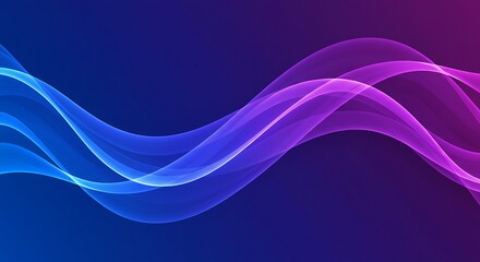 Abstract Glowing Blue and Purple Waves on a Dark Gradient Background - Digital Art