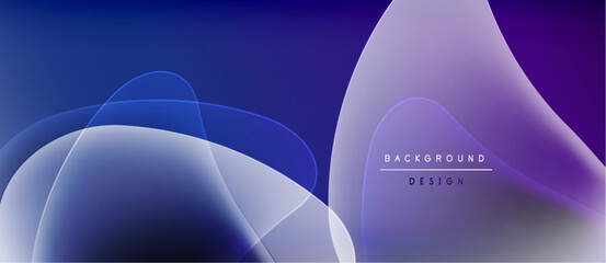 Abstract background features flowing shapes, gradients. Blue, purple hues create modern design. Minimalist text adds subtle branding element.