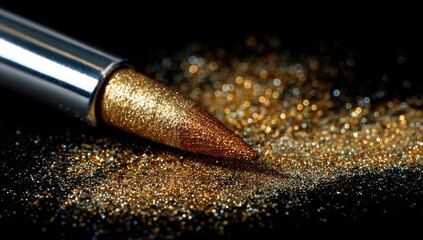 Golden glitter pencil on dark surface