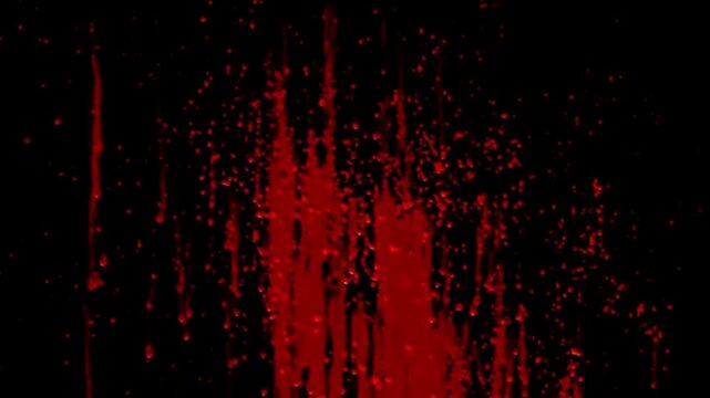 Animated red blood on a wall against on black background.