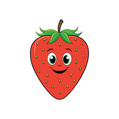 Cute Strawberry Cartoon Illustration, Happy Strawberry Character Drawing