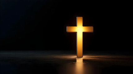 Fototapeta premium Glowing Golden Cross On Dark Background