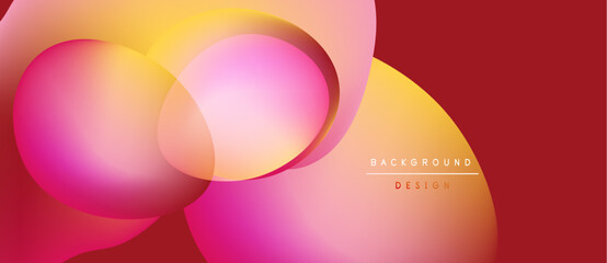Abstract design features overlapping circles, vibrant pinks, oranges, reds. Smooth gradients create dynamic visual effect. Text reads background design.