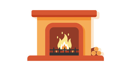 Cozy indoor fireplace with blazing fire and neatly stacked firewood