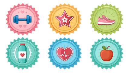 Healthy lifestyle icons set with dumbbell water bottle heart and apple