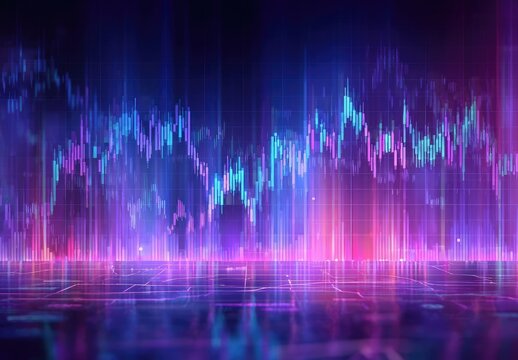 Abstract digital chart display with vibrant neon colors