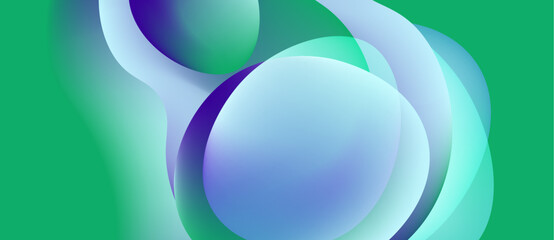 Abstract fluid shapes blend, creating vibrant blue, green gradients. Smooth curves suggest movement, depth. Modern design element.