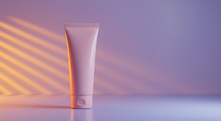 Minimalist cosmetic tube mockup with soft lighting and pastel background suitable for skincare and beauty product marketing campaigns