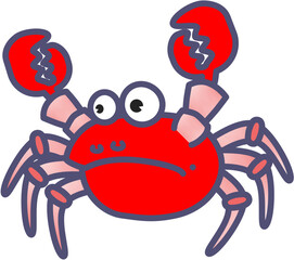 Vector, Cartoon red crab with large claws and expressive eyes  