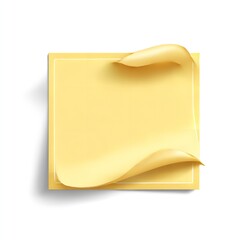 A yellow square paper with curled corners on a white background casting a soft shadow from the left side