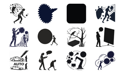 Set of Artificial Intelligence, Automation, Machine Learning, Cloud Computing, and Network Technology Icons in Minimal Vector Style

