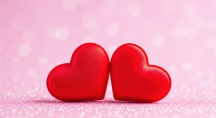 Two Red Hearts on Shimmering Pink: Romantic Valentine's Day Still Life