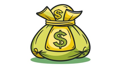 Cartoon money bag with dollar sign isolated on white background, representing wealth, finance, and investment opportunities