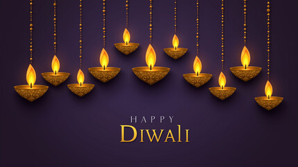 Diwali Decoration: Illuminated oil lamps, casting a warm glow against a dark backdrop, signifying the triumph of light over darkness, creating a sense of festive cheer.