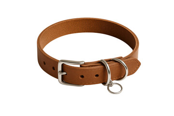 Brown leather dog collar with metal buckle and ring isolated PNG with Transparent Background