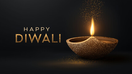 Glowing Diwali Diya: The image shows a traditional diya illuminated, casting a warm, inviting light. This digital illustration encapsulates the spirit of Diwali.