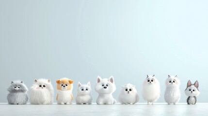 Cute white animal figurines displayed on a light background product photography minimalist studio environment close-up view