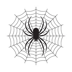Fototapeta premium title Spider Silhouette on Web in Black and White