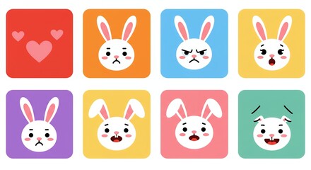 Cartoon rabbit faces with different expressions