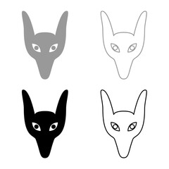 Head jackal set icon grey black color vector illustration image solid fill outline contour line thin flat style