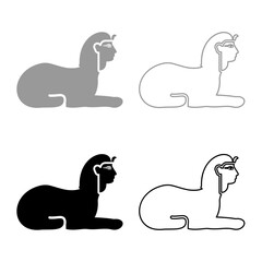 Sphinx Egypt pyramid concept egyptian statue of Giza set icon grey black color vector illustration image solid fill outline contour line thin flat style