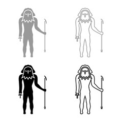 Ra ancient Egypt sun god deity with falcon head set icon grey black color vector illustration image solid fill outline contour line thin flat style