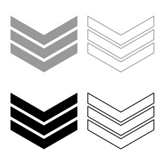 Army chevron military rank insignia badge symbol sign petty officer set icon grey black color vector illustration image solid fill outline contour line thin flat style