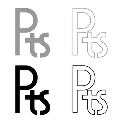 Peseta currency symbol sign money set icon grey black color vector illustration image solid fill outline contour line thin flat style