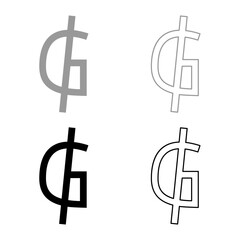 Symbol sign of Guarani Paraguay's official currency Paraguay money set icon grey black color vector illustration image solid fill outline contour line thin flat style