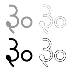 Rupee Gujarat Indian money currency symbol sign set icon grey black color vector illustration image solid fill outline contour line thin flat style