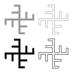 Heavenly cross symbol sign slavic pagan set icon grey black color vector illustration image solid fill outline contour line thin flat style