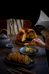 marble cake in plate on the table