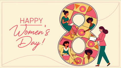 International Womens Day Illustration Diverse Women in Number Eight Design.