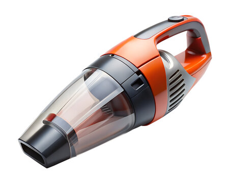 Orange and black portable handheld cordless vacuum cleaner isolated on transparent background