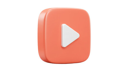 Isolated Peach 3D Play Button Icon Render on White Background