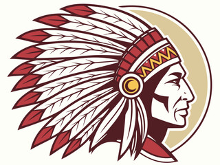 Vintage Profile of a Native American with a Bold Headdress