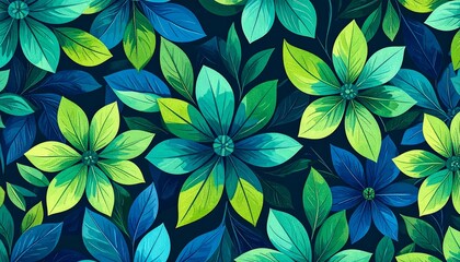 Floral pattern with vibrant leaves.