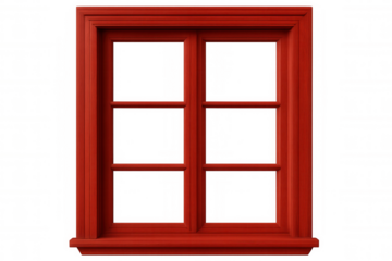 Red window frame with transparent background, perfect for showcasing scenic views or adding a touch of color to architectural designs