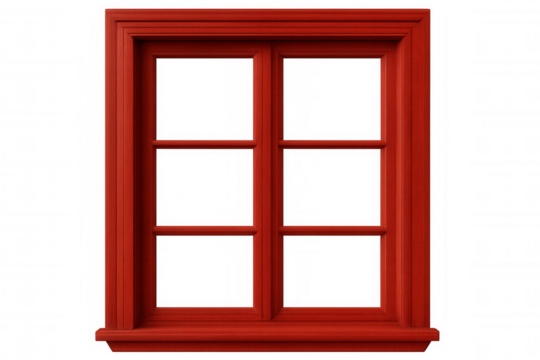 Red window frame with transparent background, perfect for showcasing scenic views or adding a touch of color to architectural designs