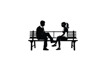 elegant modern detailed professional high quality Silhouette of a Man and Woman Sitting on a Bench Dressed in Formal Attire with the Man Reading a Book