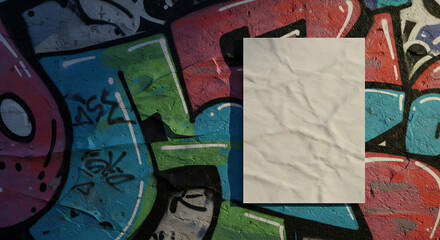 Obraz premium Poster on Crumpled Wall with Urban Graffiti Overlay