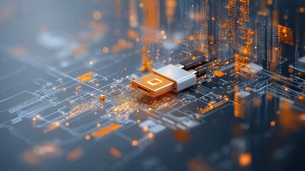 Innovative technology interaction digital matrix 3d visualization futuristic environment close-up view data connectivity concept