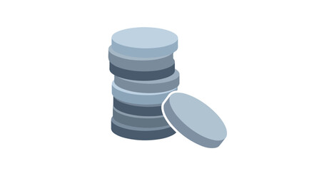 A stack of coins with an additional coin falling out on a white background